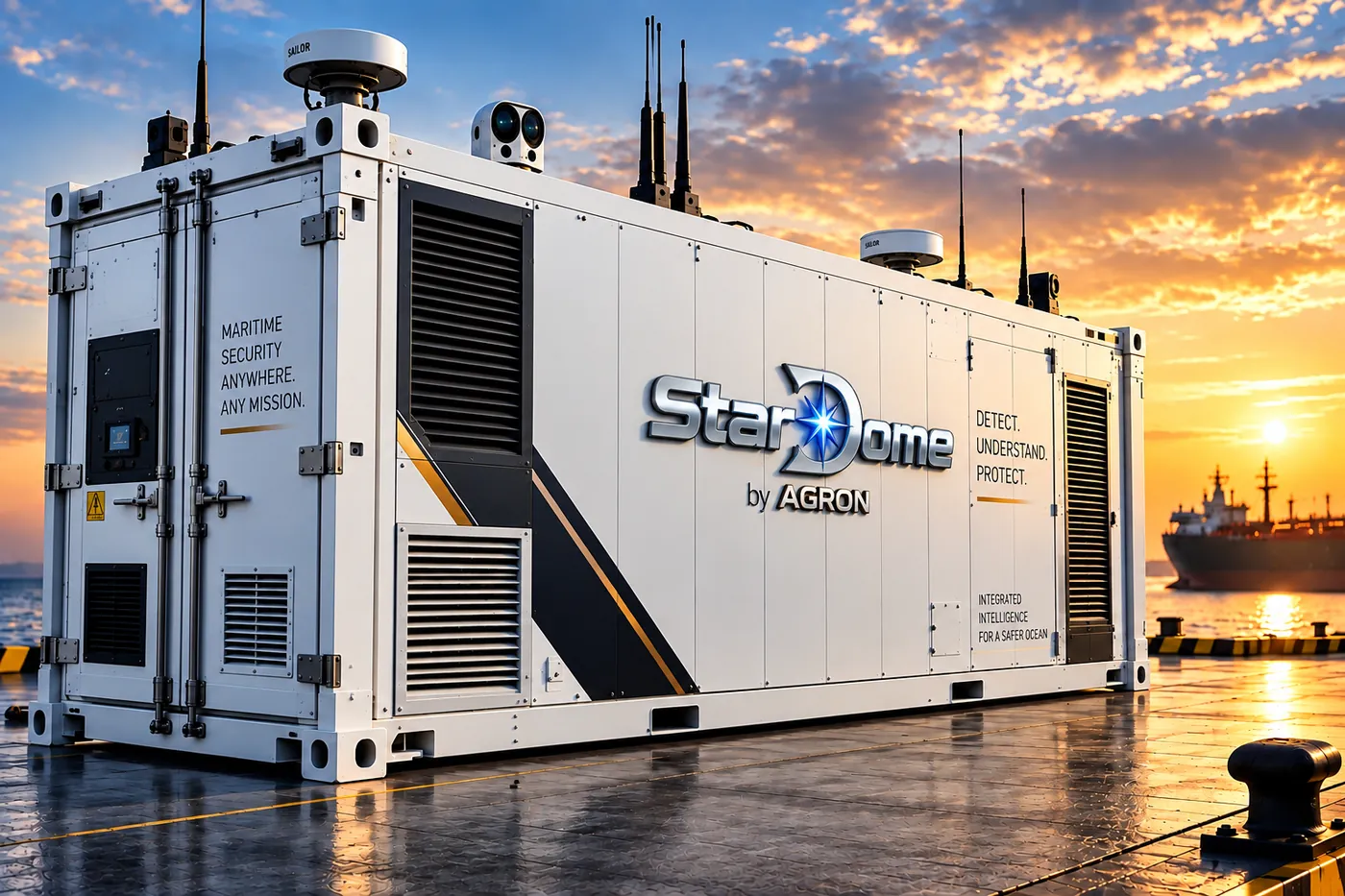 White StarDome by AGRON container on a port apron
